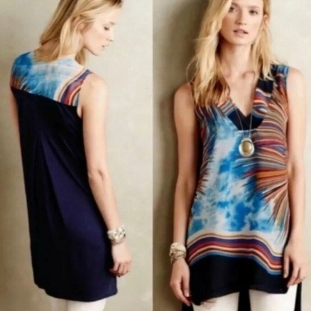 Anthropologie Women's Tiny Shoreline Print Tunic Sleeveless Top S